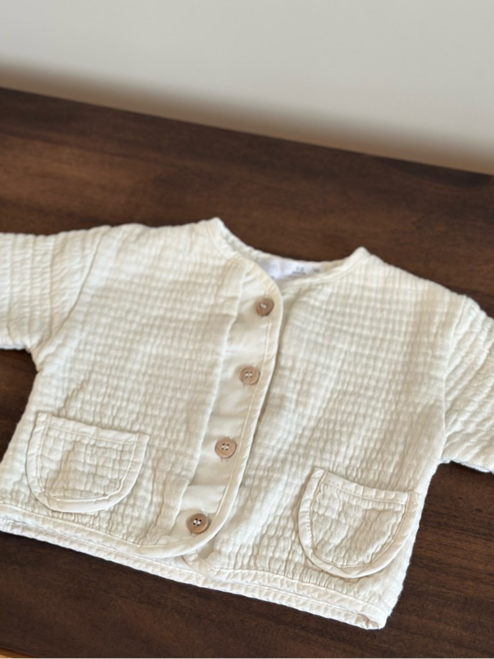 Zara Cream Quilted Button-Front Baby Jacket